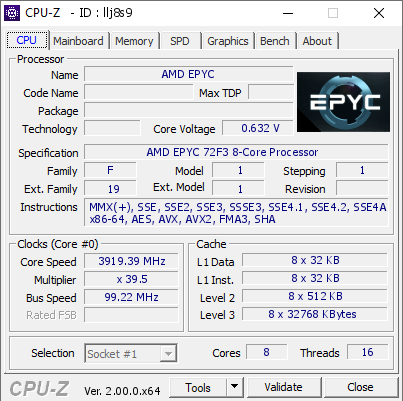 screenshot of CPU-Z validation for Dump [llj8s9] - Submitted by  Anonymous  - 2022-03-20 14:59:27