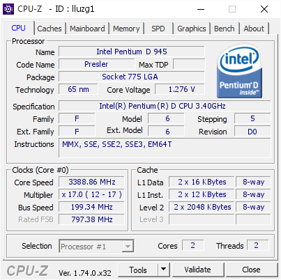 Intel Pentium D 945 3388 86 Mhz Cpu Z Validator