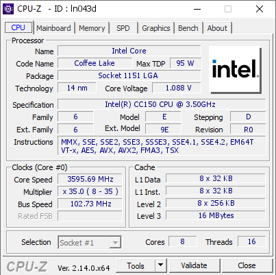 screenshot of CPU-Z validation for Dump [ln043d] - Submitted by  DESKTOP-J45VUNR  - 2025-03-29 17:57:02