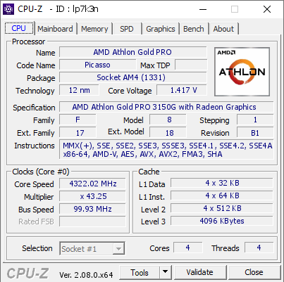 screenshot of CPU-Z validation for Dump [lp7k3n] - Submitted by  DESKTOP-2VT4QIJ  - 2023-09-28 12:19:26