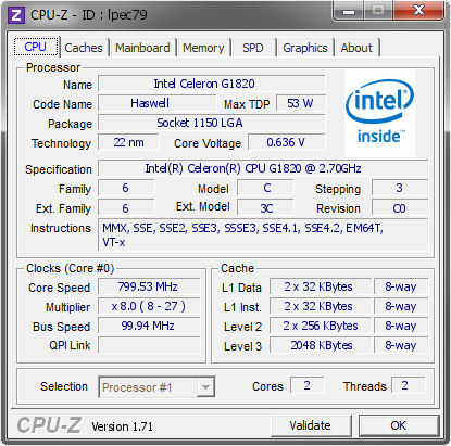 screenshot of CPU-Z validation for Dump [lpec79] - Submitted by  V-FrIeNd  - 2015-02-25 12:02:29