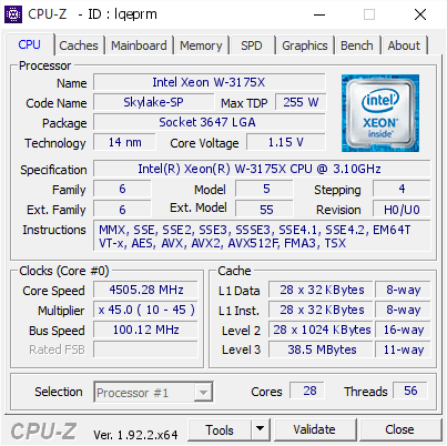 screenshot of CPU-Z validation for Dump [lqeprm] - Submitted by  VAMPSGAMINGPC  - 2020-08-24 16:36:15