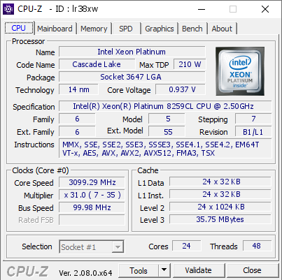 screenshot of CPU-Z validation for Dump [lr38xw] - Submitted by  Anonymous  - 2024-01-27 00:28:08
