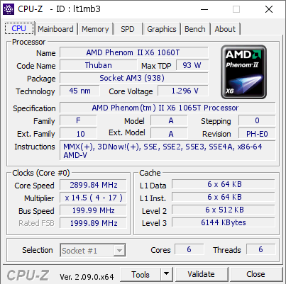 screenshot of CPU-Z validation for Dump [lt1mb3] - Submitted by  AMD  - 2024-03-03 19:29:45