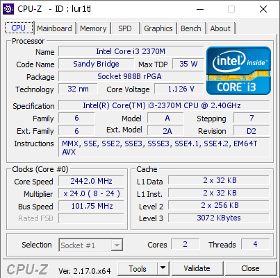 screenshot of CPU-Z validation for Dump [lur1tl] - Submitted by  iu  - 2026-03-20 23:19:02