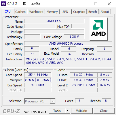 screenshot of CPU-Z validation for Dump [lusv9p] - Submitted by  Yuni Kawada  - 2021-01-31 07:49:23