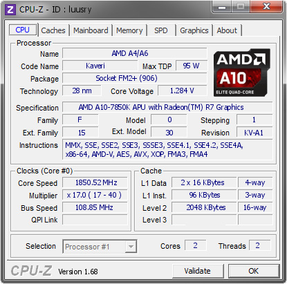 screenshot of CPU-Z validation for Dump [luusry] - Submitted by  RAYMOND-PC  - 2014-03-13 12:03:08
