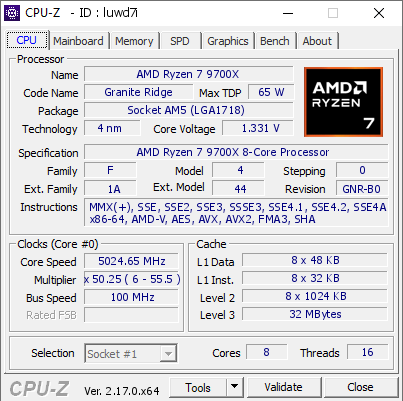 screenshot of CPU-Z validation for Dump [luwd7i] - Submitted by  Anonymous  - 2026-10-21 14:09:30