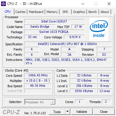 screenshot of CPU-Z validation for Dump [m18kux] - Submitted by  RVZBELTH-PC  - 2016-03-20 18:14:50