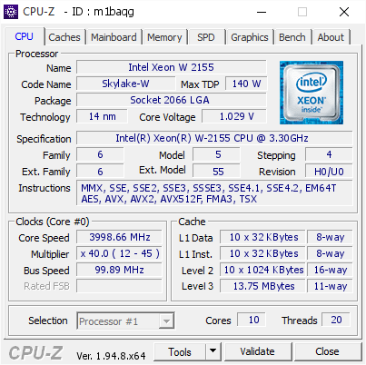 screenshot of CPU-Z validation for Dump [m1baqg] - Submitted by  Anonymous  - 2020-12-14 13:16:20