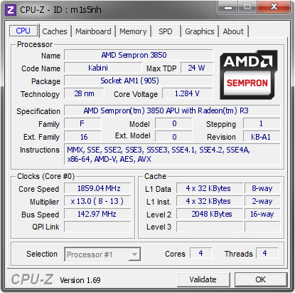 screenshot of CPU-Z validation for Dump [m1s5nh] - Submitted by  dx  - 2014-04-20 20:04:22