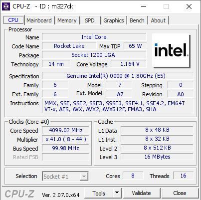 screenshot of CPU-Z validation for Dump [m327qk] - Submitted by  Anonymous  - 2023-09-14 16:07:56