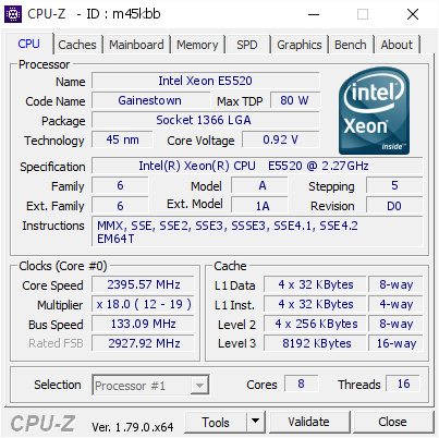 screenshot of CPU-Z validation for Dump [m45kbb] - Submitted by  Anonymous  - 2017-05-26 19:04:29