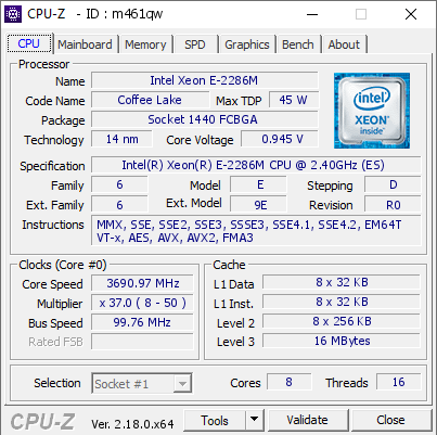 screenshot of CPU-Z validation for Dump [m461qw] - Submitted by  HYBRID m910x  - 2026-02-21 21:09:09