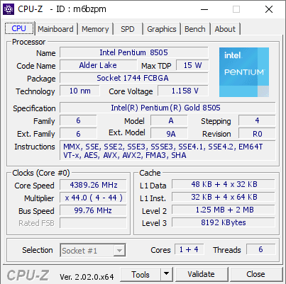 screenshot of CPU-Z validation for Dump [m6bzpm] - Submitted by  DESKTOP-3GHQ84O  - 2022-12-10 00:38:35