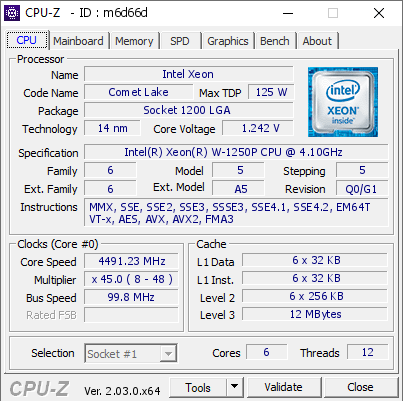 screenshot of CPU-Z validation for Dump [m6d66d] - Submitted by  PC302-54  - 2022-12-07 01:32:42
