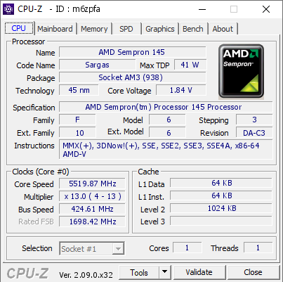 screenshot of CPU-Z validation for Dump [m6zpfa] - Submitted by  gtxx58  - 2024-03-13 01:01:20