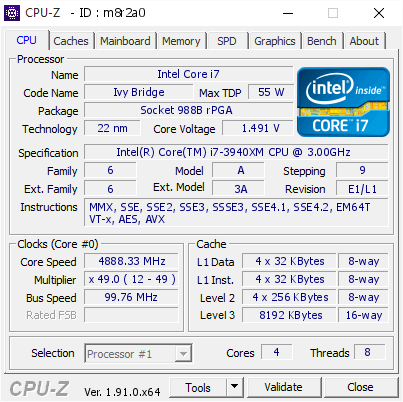 screenshot of CPU-Z validation for Dump [m8r2a0] - Submitted by  baddemichl  - 2020-03-22 17:05:21