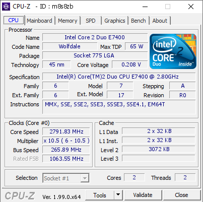 houd er rekening mee dat duizend anders Intel Core 2 Duo E7400 @ 2791.83 MHz - CPU-Z VALIDATOR