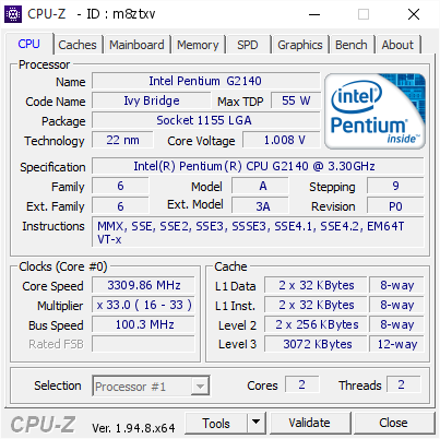screenshot of CPU-Z validation for Dump [m8ztxv] - Submitted by  Anonymous  - 2020-12-10 12:42:34