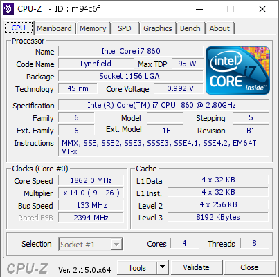 screenshot of CPU-Z validation for Dump [m94c6f] - Submitted by  DESKTOP-N32UM9I  - 2025-04-09 19:44:17