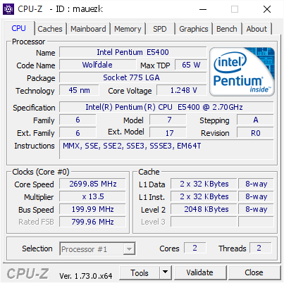 screenshot of CPU-Z validation for Dump [mauezk] - Submitted by  OBREIROAMADEU  - 2015-08-27 01:51:21