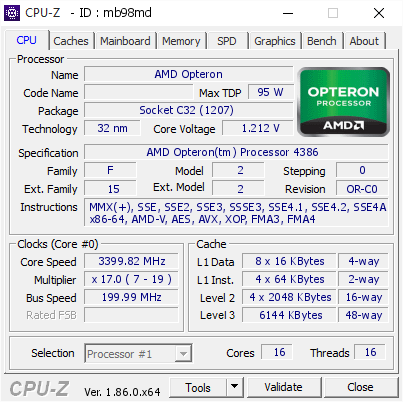 screenshot of CPU-Z validation for Dump [mb98md] - Submitted by  Anonymous  - 2018-10-08 12:08:42