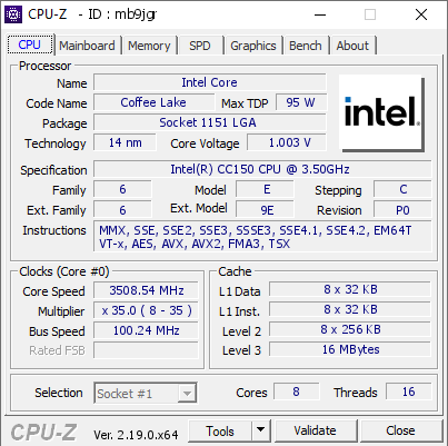 screenshot of CPU-Z validation for Dump [mb9jgr] - Submitted by  Anonymous  - 2026-05-02 12:58:42