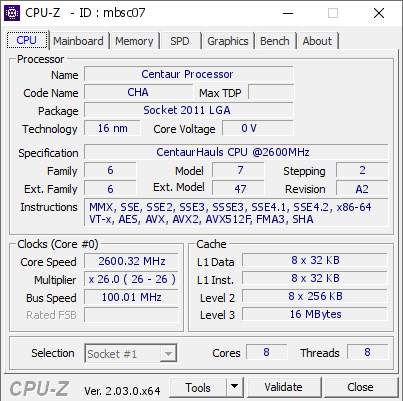 screenshot of CPU-Z validation for Dump [mbsc07] - Submitted by  fzr dontdie x  - 2023-01-31 03:43:26