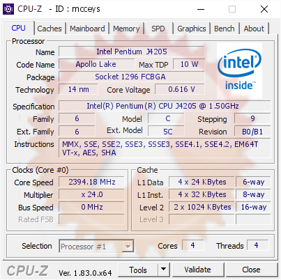 screenshot of CPU-Z validation for Dump [mcceys] - Submitted by  Anonymous  - 2018-02-05 10:33:36