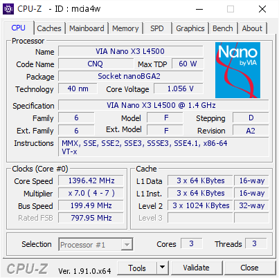 screenshot of CPU-Z validation for Dump [mcia4w] - Submitted by  Anonymous  - 2020-03-06 17:12:09