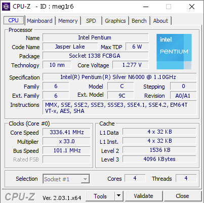 screenshot of CPU-Z validation for Dump [meg1r6] - Submitted by  SLATE  - 2023-01-19 07:14:01