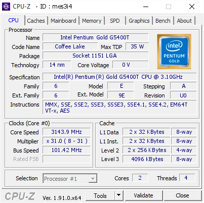 screenshot of CPU-Z validation for Dump [mes3i4] - Submitted by  keeph8n  - 2020-02-12 01:47:14