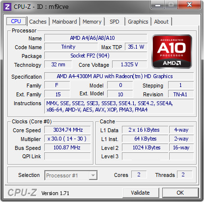 screenshot of CPU-Z validation for Dump [mf9cve] - Submitted by  2013-20141114QO  - 2014-11-20 12:11:19
