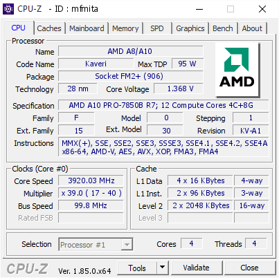screenshot of CPU-Z validation for Dump [mfmita] - Submitted by  ZERO-PC  - 2018-07-19 02:51:26