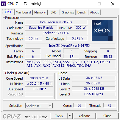 screenshot of CPU-Z validation for Dump [mfntgh] - Submitted by  FORLON-WKS15  - 2023-11-21 10:31:51