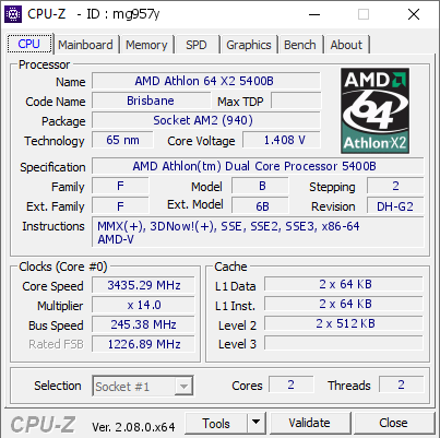 screenshot of CPU-Z validation for Dump [mg957y] - Submitted by  piotero amd  - 2023-12-25 21:57:12