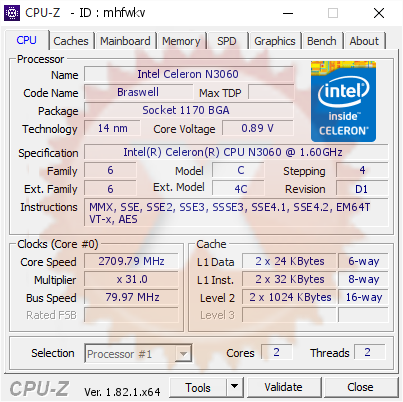 screenshot of CPU-Z validation for Dump [mhfwkv] - Submitted by  Anonymous  - 2017-12-25 18:16:49