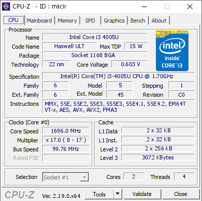 screenshot of CPU-Z validation for Dump [miicir] - Submitted by  Anonymous  - 2026-05-21 02:41:54