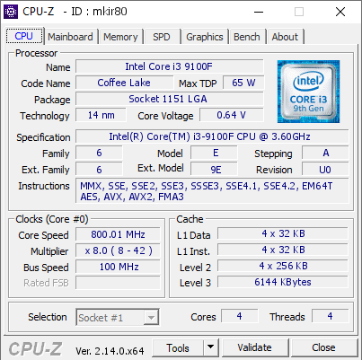 screenshot of CPU-Z validation for Dump [mkir80] - Submitted by  DESKTOP-PSX  - 2025-05-13 07:27:34