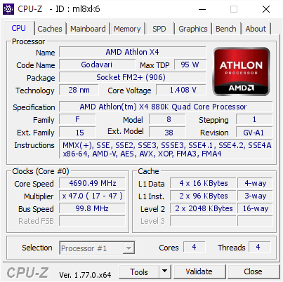 screenshot of CPU-Z validation for Dump [ml8xk6] - Submitted by  Anonymous  - 2016-08-10 13:12:45