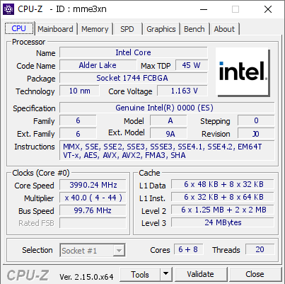 screenshot of CPU-Z validation for Dump [mme3xn] - Submitted by  DESKTOP-789FHEV  - 2025-07-12 12:09:00