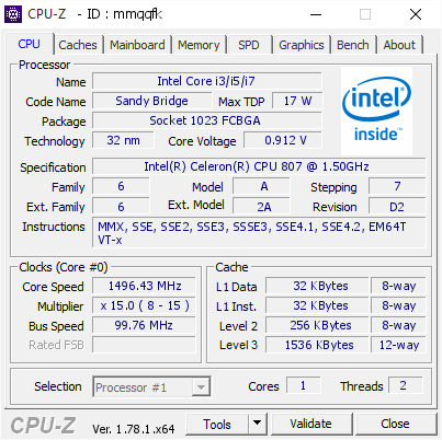 screenshot of CPU-Z validation for Dump [mmqqfk] - Submitted by  PC-20170417VDPV  - 2017-04-20 11:39:04