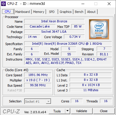 screenshot of CPU-Z validation for Dump [mmww3d] - Submitted by  HOST-01  - 2022-11-11 16:35:08