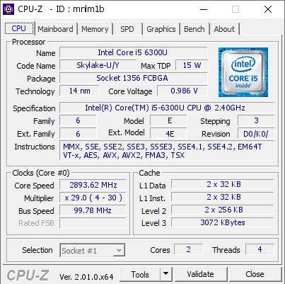 screenshot of CPU-Z validation for Dump [mnlm1b] - Submitted by  DESKTOP-NOHFADB  - 2022-07-02 17:08:41