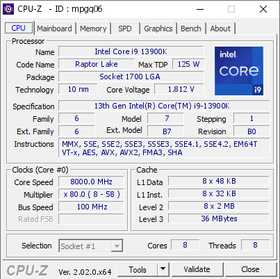 screenshot of CPU-Z validation for Dump [mpgq06] - Submitted by  ROG-Fisher  - 2022-10-25 06:10:52