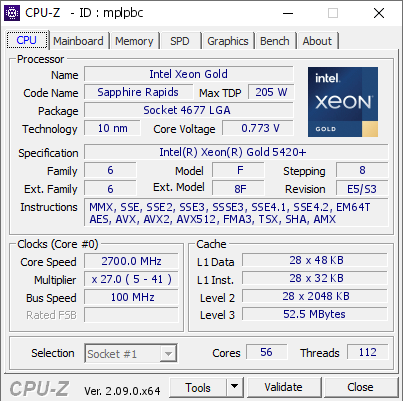 screenshot of CPU-Z validation for Dump [mplpbc] - Submitted by  Anonymous  - 2024-01-19 19:10:19
