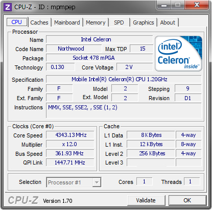 screenshot of CPU-Z validation for Dump [mpmpep] - Submitted by  zafiropo  - 2014-09-23 13:09:20