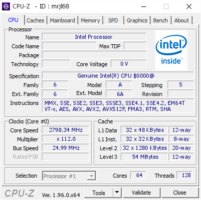 screenshot of CPU-Z validation for Dump [mrjl68] - Submitted by  Anonymous  - 2021-05-09 21:43:33