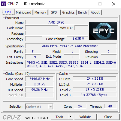 screenshot of CPU-Z validation for Dump [ms4mdz] - Submitted by  NEKKAR  - 2022-01-24 07:37:54